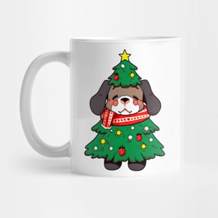 Cute Puppy Wearing A Christmas Tree Mug